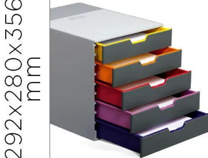 DURABLE VARICOLOR 5 CAJONERA DE 5 CAJONES - DESLIZAMIENTO SILENCIOSO - CON VENTANAS TRANSPARENTES DE ROTULACION - BASES ANTIDESLIZANTES - COLOR GRIS