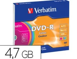 DVD-R VERBATIM AZO CAPACIDAD 4.7GB VELOCIDAD 16X 120 MIN PACK DE 5 UNIDADES COLORES SURTIDOS CAJA SLIM