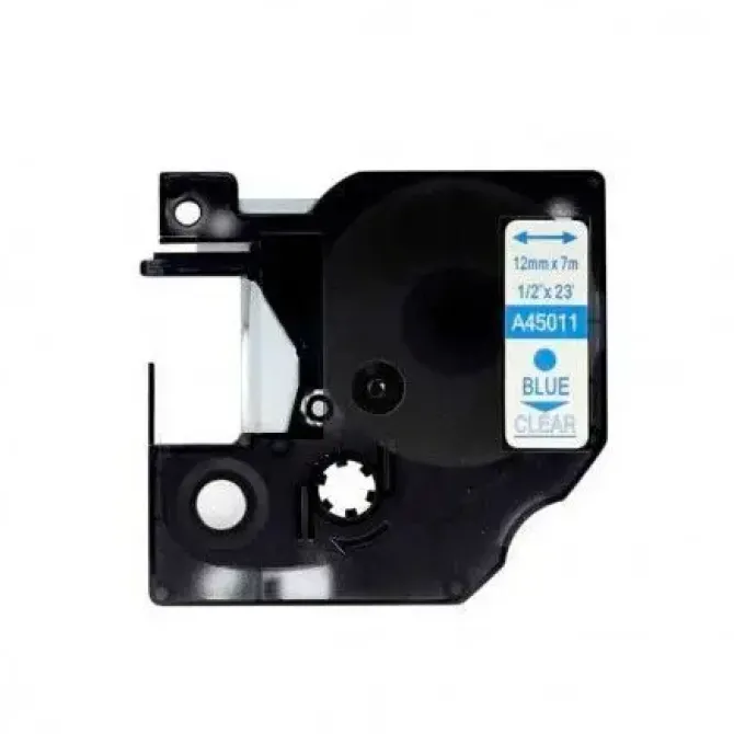 DYMO D1 45011 CINTA DE ETIQUETAS GENERICA PARA ROTULADORA - TEXTO AZUL SOBRE FONDO TRANSPARENTE - ANCHO 12MM X 7 METROS - REEMPLAZA S0720510