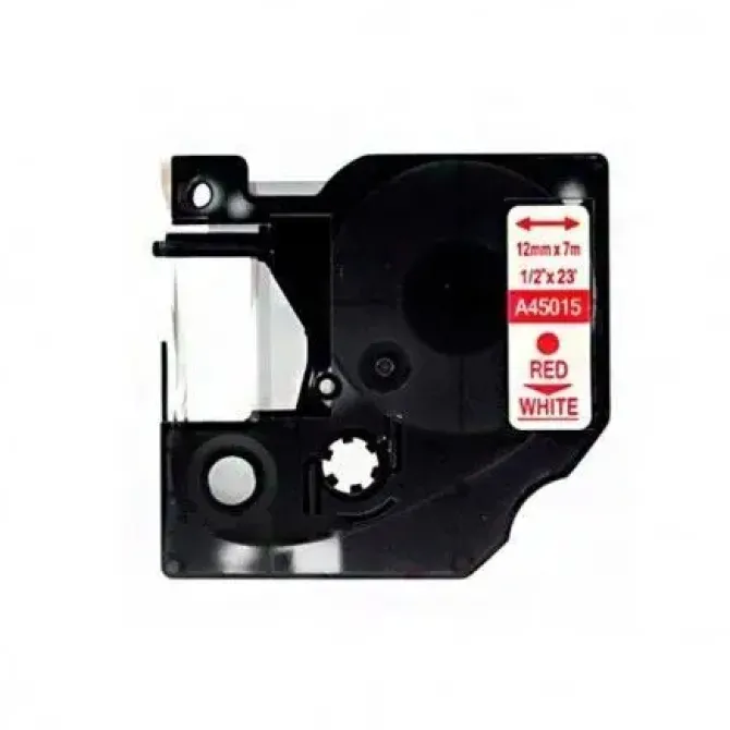 DYMO D1 45015 CINTA DE ETIQUETAS GENERICA PARA ROTULADORA - TEXTO ROJO SOBRE FONDO BLANCO - ANCHO 12MM X 7 METROS - REEMPLAZA S0720550