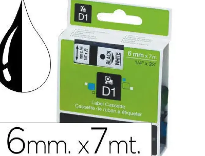 DYMO D1 CINTA DE ETIQUETAS ORIGINAL PARA ROTULADORA - TEXTO NEGRO SOBRE FONDO BLANCO - ANCHO 6MM X 7 METROS - S0720780