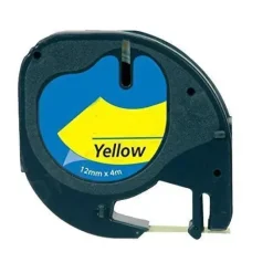 DYMO LETRATAG S0721620 CINTA DE ETIQUETAS GENERICA PARA ROTULADORA - TEXTO NEGRO SOBRE FONDO AMARILLO - ANCHO 12MM X 4 METROS (91202)
