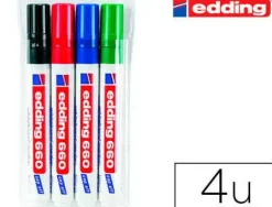 EDDING 660 PACK DE 4 ROTULADORES PARA PIZARRA BLANCA - PUNTA REDONDA - TRAZO ENTRE 1.5 Y 3MM - RECARGABLE - SECADO RAPIDO - COLORES SURTIDOS