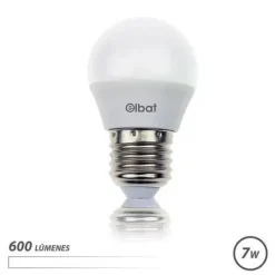 ELBAT BOMBILLA LED - POTENCIA: 7W - LUMENES: 600 - TIPO DE LUZ: 4000K LUZ BLANCA - CASQUILLO: E27 - ANGULO: 220º - DIMENSIONES: 45X78MM - 30000 HORAS DE VIDA - 15000 ENCENDIDOS - COLOR BLANCO