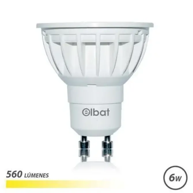 ELBAT BOMBILLA LED GU10 6W 560LM LUZ CALIDA - AHORRO DE ENERGIA - LARGA VIDA UTIL - FACIL INSTALACION - COLOR BLANCO CALIDO