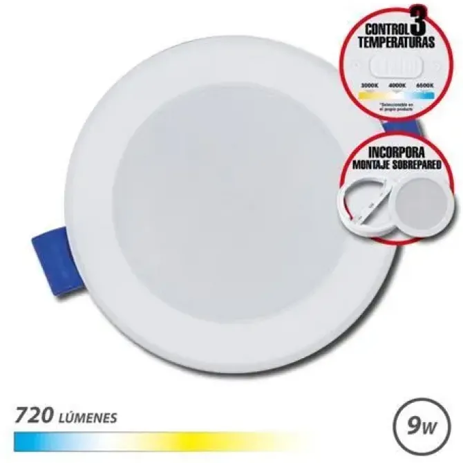 ELBAT DOWNLIGHT CIRCULAR 9W - 720LM - SELECTOR 3 TEMPERATURAS+SOBREPARED - COLOR BLANCO