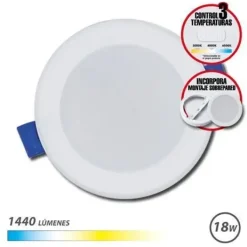 ELBAT DOWNLIGHT CIRCULAR 18W - 1440LM - SELECTOR 3 TEMPERATURAS+SOBREPARED - COLOR BLANCO