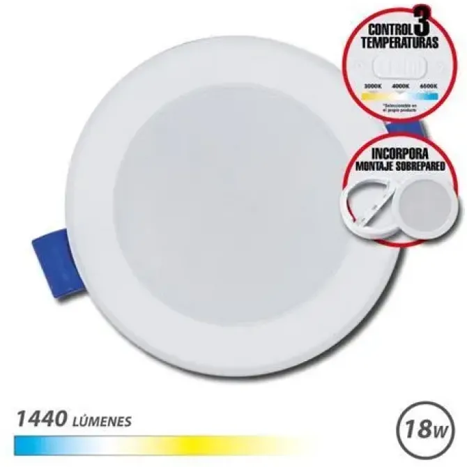ELBAT DOWNLIGHT CIRCULAR 18W - 1440LM - SELECTOR 3 TEMPERATURAS+SOBREPARED - COLOR BLANCO