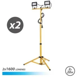 ELBAT FOCO LED CON TRIPODE 2 X 20W - 1600 LUMENES - 6500K LUZ FRIA - CABLE DE 3M - IP65 PARA USO EN EXTERIOR