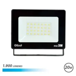 ELBAT FOCO LED DE 20W - POTENCIA: 20W - LUMENES: 1900 - 6.500K LUZ FRIA - 30.000 - 50.000 HORAS DE VIDA - ANGULO 120º - PROTECCION: IP65 PARA USAR EN EXTERIOR - COLOR NEGRO