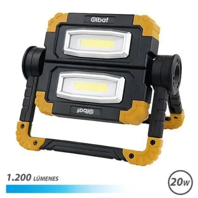 ELBAT FOCO LED RECARGABLE 20W - 1200 LUMENES - LUZ FRIA 6500K - BATERIA 5000MAH - AUTONOMIA DE 5 A 9 HORAS