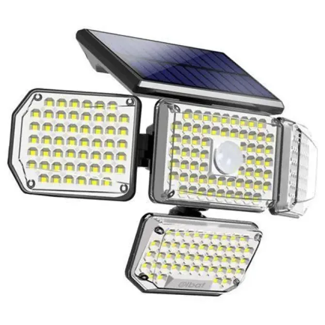 ELBAT FOCO SOLAR CUADRUPLE CON SENSOR LED 430LM - SENSOR DE MOVIMIENTO DE 3 - 5M - PANEL SOLAR INTEGRADO 5.5V, 1.5W - BATERIA 3.7V, 1200MAH - ANGULO ILUMINACION 360º