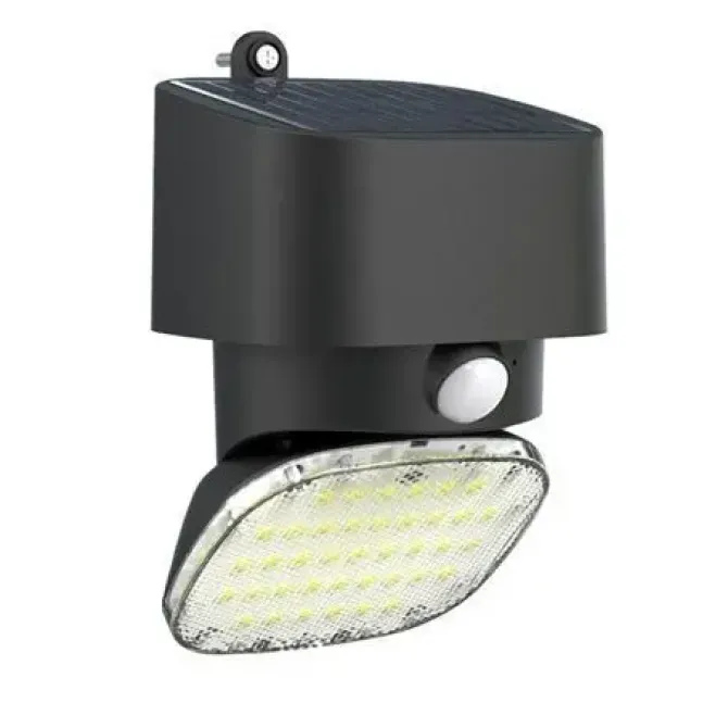 ELBAT FOCO SOLAR 2000LM - LUZ FRIA 6000K - REGULACION VERTICAL Y HORIZONTAL - PANEL SOLAR 1W - IP65 - COLOR NEGRO