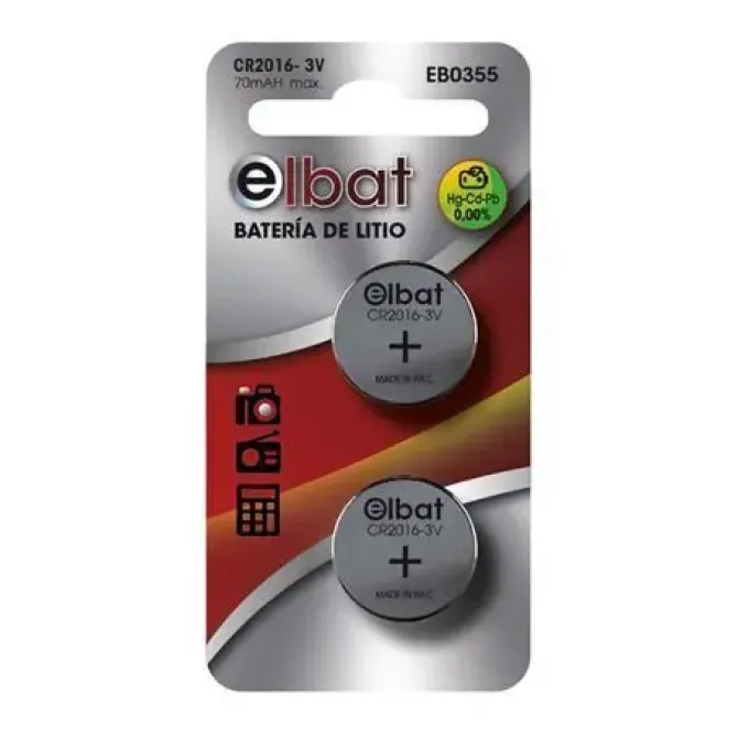 ELBAT PACK DE 2 PILAS LITIO DE BOTON CR2016 3V