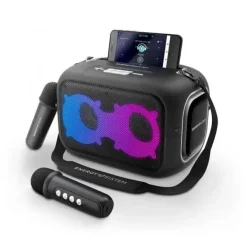 ENERGY SISTEM ALTAVOZ KARAOKE - BLUETOOTH 5.4 - TRUE WIRELESS - 60W - IPX4 - 8H AUTONOMIA - LUCES LED - 2 MICROFONOS INALAMBRICOS - REPRODUCTOR MP3 - COLOR NEGRO