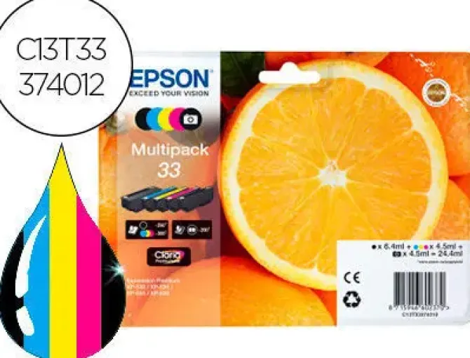 EPSON T3337 (33) PACK DE 5 CARTUCHOS DE TINTA ORIGINALES - C13T33374011