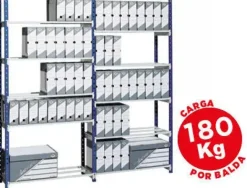 ESTANTERIA FAST-PAPERFLOW METALICA AZUL 5 ESTANTES GRIS 180KG POR ESTANTE 900KG POR MODULO 200X100X35CM BASE