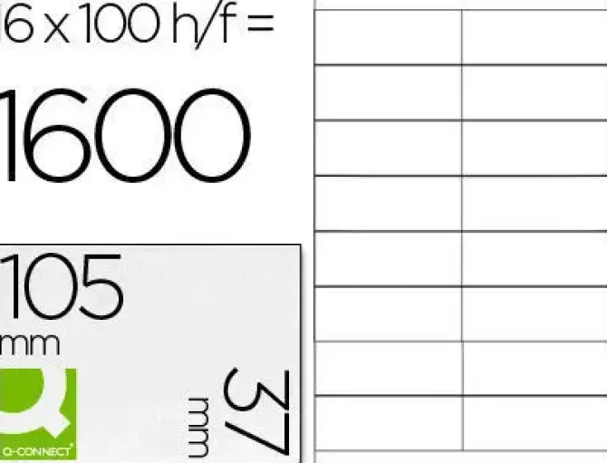 ETIQUETA ADHESIVA Q-CONNECT KF10654 TAMAÑO 105X37 MM FOTOCOPIADORA LASER INK-JET CAJA CON 100 HOJAS DIN A4