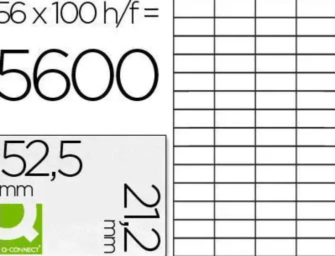 ETIQUETA ADHESIVA Q-CONNECT KF10638 TAMAÑO 52,5X21,2 MM FOTOCOPIADORA LASER INK-JET CAJA CON 100 HOJAS DIN A4