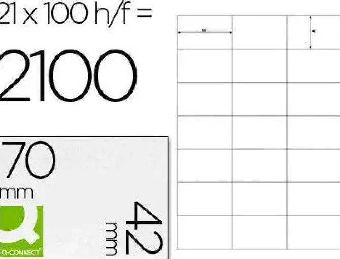 ETIQUETA ADHESIVA Q-CONNECT KF10648 TAMAÑO 70X42 MM FOTOCOPIADORA LASER INK-JET CAJA CON 100 HOJAS DIN A4