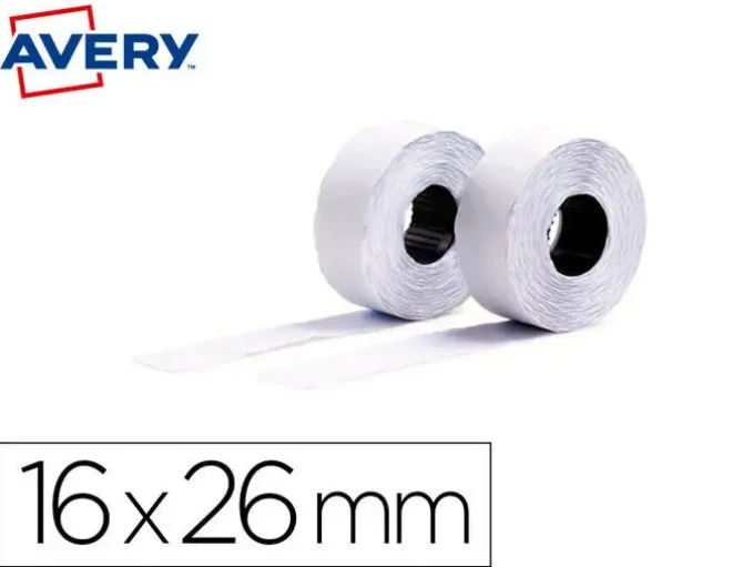 ETIQUETA AVERY ONDULADA ADHESIVO PERMANENTE 26X16 MM BLANCA PARA ETIQUETADORA PL2/18 CAJA DE 10 ROLLOS DE