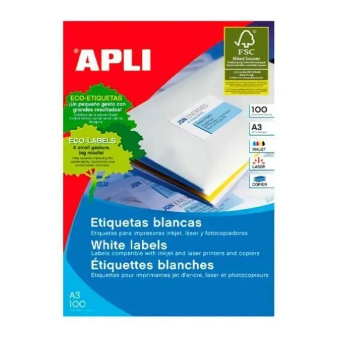 ETIQUETAS AUTOADHESIVAS APLI 297X420MM CANTOS RECT