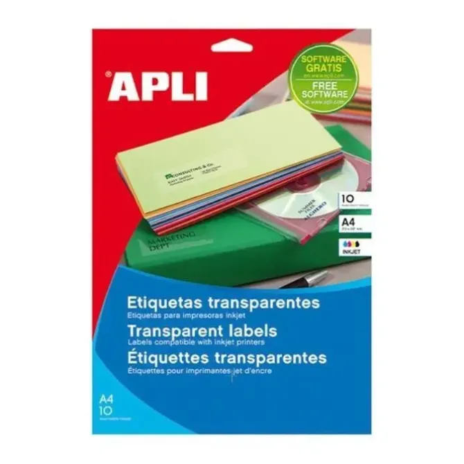 ETIQUETAS TRANSPARENTES APLI PERMANENTES 10 HOJAS