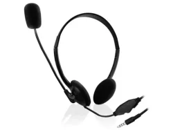 EWENT AURICULARES DE CHAT CON MICROFONO Y CONTROL DE VOLUMEN - CABLE DE 2M 1X JACK 3.5MM 4 PINES - COLOR NEGRO