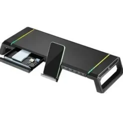 EWENT EW1268 ELEVADOR PARA MONITOR RGB EXTENSIBLE - PLEGABLE CON CAJON Y SOPORTE PARA SMARTPHONE - HUB USB 3.0 DE 4 PUERTOS - COLOR NEGRO