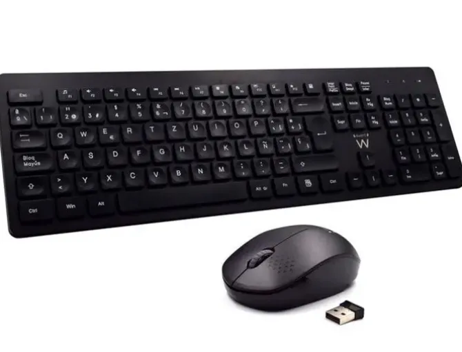 EWENT PAQUETE INALAMBRICO 2.4HZ KB+RATON - TECLADO DE OFICINA CON 13 TECLAS MULTIMEDIA - RATON DE VIAJE - 1000DPI UNICO - RECEPTOR USB-A - 2 BATERIA AA (INCLUIDA) - COLOR NEGRO