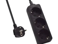 EWENT REGLETA DE ENERGIA 3 ENCHUFES - 16A ENCHUFE SCHUKO - COLOR NEGRO