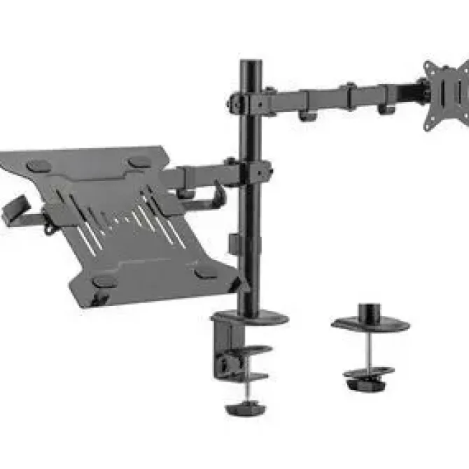 EWENT SOPORTE DE ESCRITORIO PARA 1 MONITOR Y 1 PORTATIL 34- HASTA 9 KG - COLOR NEGRO