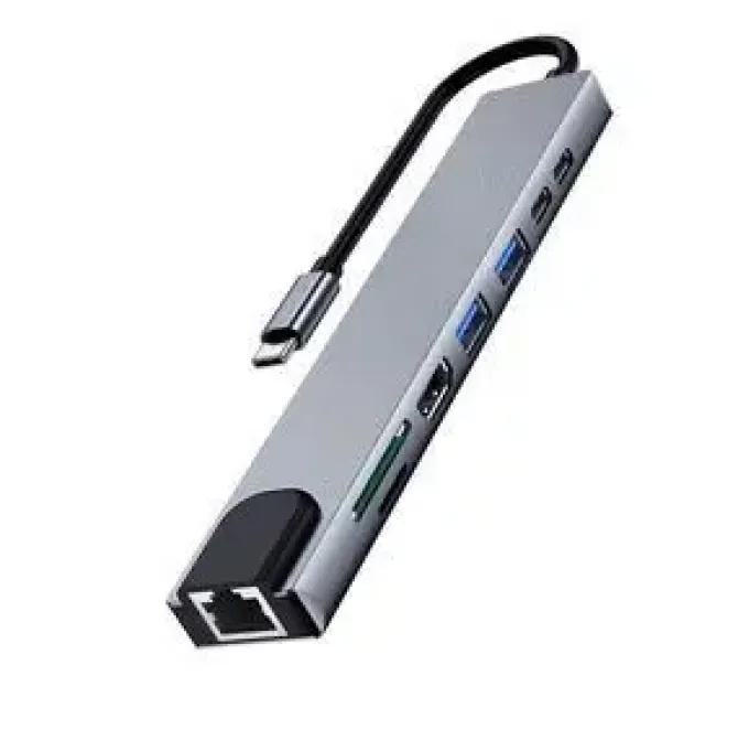 EWENT USB-C DOCK 8 EN 1 - HDMI 4K - PD 87W - USB-C - 2XUSB-A - LAN - LECTOR DE TARJETAS - COLOR PLATA