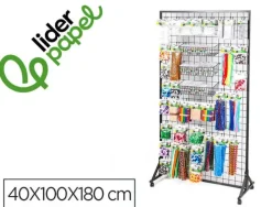 EXPOSITOR LIDERPAPEL METALICO PARA PRODUCTOS DE MANUALIDADES CON 373 UNIDADES SURTIDAS 40 GANCHOS Y 3 BANDEJAS