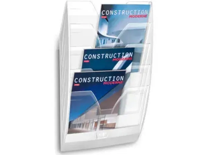 EXPOSITOR MURAL CEP DE PARED CON 5 COMPARTIMENTOS TRANSPARENTE Y BLANCO 580X122X350MM