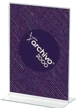 EXPOSITOR SOBREMESA EN FORMA DE T A4 VERTICAL CRISTAL