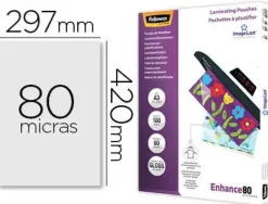FELLOWES PACK DE 100 FUNDAS PARA PLASTIFICAR BRILLO A3 - 80 MICRAS - ALTA CALIDAD - TRANSPARENTE