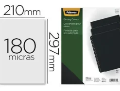 FELLOWES PACK DE 100 PORTADAS PARA ENCUADERNAR DE PVC A4 - 180 MICRAS - ACABADO DE CALIDAD - COLOR NEGRO