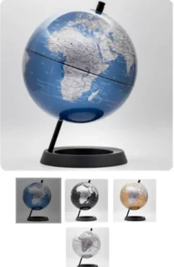 FRAGA GLOBO TERRAQUEO 20CM METAL AZUL PLATA ORO NEGRO