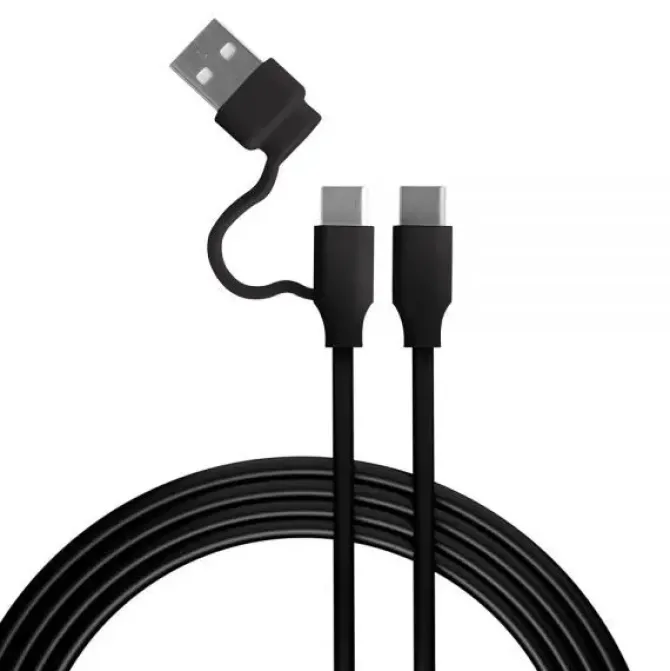 FR-TEC CABLE DE CARGA USB-C A USB-C CON ADAPTADOR USB-A - COMPATIBLE CON LOS PUERTOS PS5 - LONGITUD 3M - COLOR NEGRO
