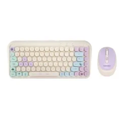 FR-TEC TANOOKI COZY PACK DE TECLADO INALAMBRICO BLUETOOTH Y 2.4GHZ + RATON INALAMBRICO BLUETOOTH Y 2.4GHZ 1600DPI, 3 BOTONES, USO AMBIDIESTRO - PEGATINAS INCLUIDAS - COLORES PASTEL