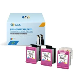 G&G HP 302XL COLOR PACK DE 3 CARTUCHOS DE TINTA REMANUFACTURADOS - ECO SAVER - MUESTRA NIVEL DE TINTA - REEMPLAZA F6U67AE/F6U65AE