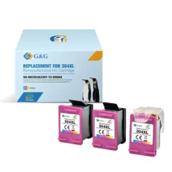 G&G HP 304XL COLOR PACK DE 3 CARTUCHOS DE TINTA REMANUFACTURADOS - ECO SAVER - MUESTRA NIVEL DE TINTA - REEMPLAZA N9K07AE/N9K05AE