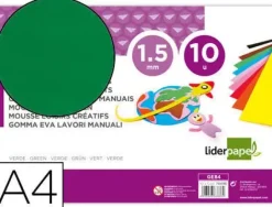 GOMA EVA LIDERPAPEL DIN A4 60G/M2 ESPESOR 1,5MM VERDE PAQUETE DE 10 HOJAS