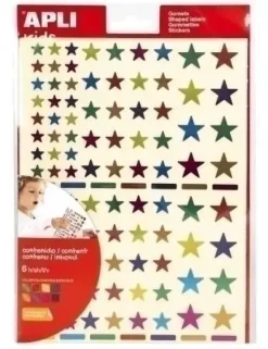 GOMETS APLI BOLSA PERMANENTES 6H ESTRELLAS MULTICOLOR 7 COL.SURT.(METALIZADOS) 624 UDS. (18396)