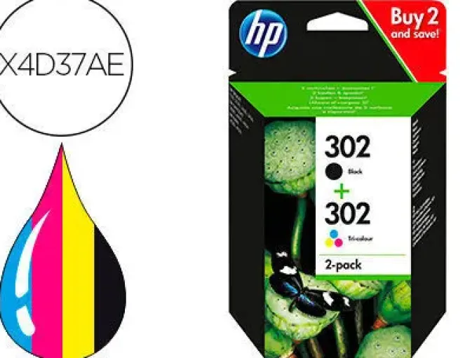 HP 302 NEGRO + COLOR PACK DE 2 CARTUCHOS DE TINTA ORIGINALES - X4D37AE