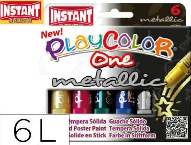 INSTANT EDUCA PLAYCOLOR KIDS METALLIC 6 COLORES SURTIDOS 10 GRAMOS TEMPERA SOLIDA EN BARRA CS74078 10321