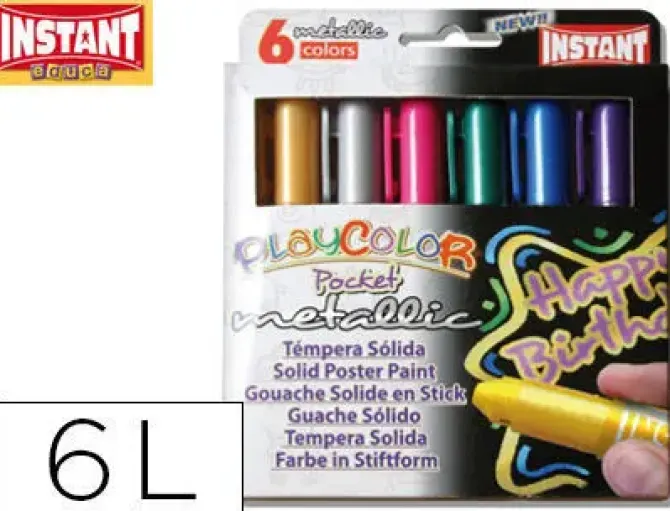 INSTANT EDUCA PLAYCOLOR POCKET METALLIC 6 COLORES SURTIDOS 5 GRAMOS TEMPERA SOLIDA EN BARRA CS74079 10351