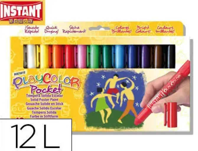 INSTANT EDUCA PLAYCOLOR POCKET 12 COLORES SURTIDOS 5 GRAMOS TEMPERA SOLIDA EN BARRA