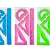 JUEGO ESCUADRA 10 CM CARTABON 14 CM REGLA 30 CM Y SEMICIRCULO PLASTICO FLEXIBLE EN PETACA LIDERPAPEL COLORES